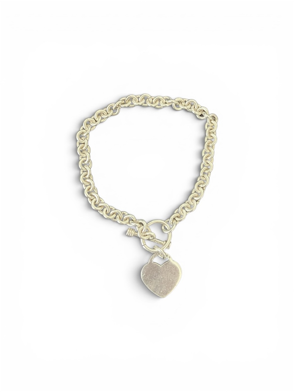 925 Sterling silver Heart charm toggle clasp chunky Chain Bracelet for Women